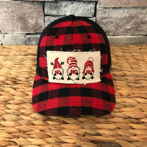 Gnome Hat, HO HO HO Hat- Buffalo Plaid-Christmas Hat