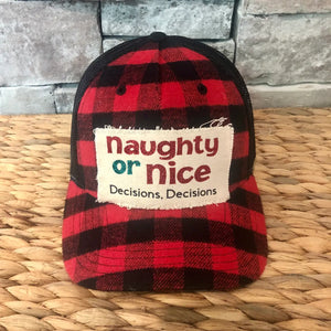Naughty or nice buffalo plaid hat