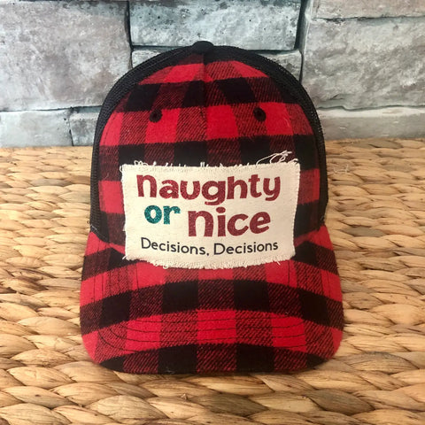 Naughty or nice buffalo plaid hat