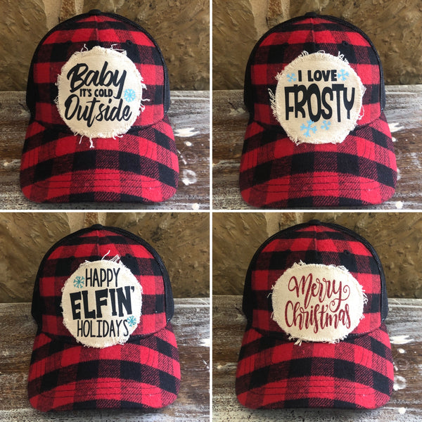 Baby it's Cold Outside Hat- Buffalo Plaid-Christmas Hat