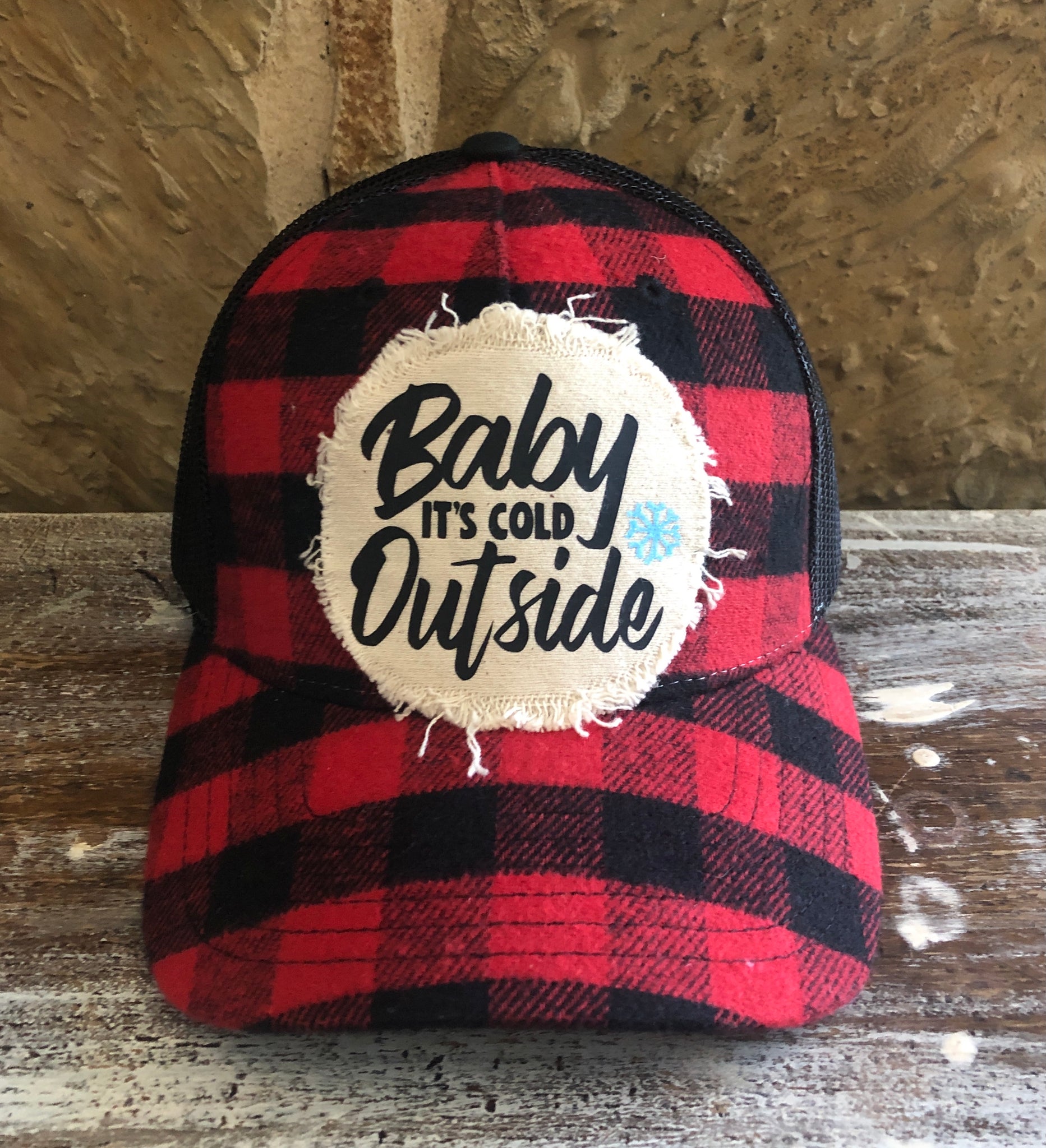 Baby it's Cold Outside Hat- Buffalo Plaid-Christmas Hat