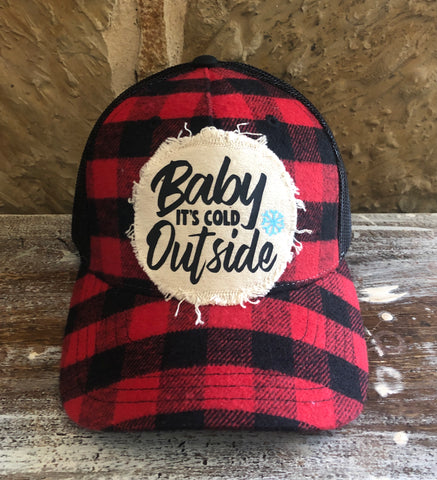 Baby it's Cold Outside Hat- Buffalo Plaid-Christmas Hat