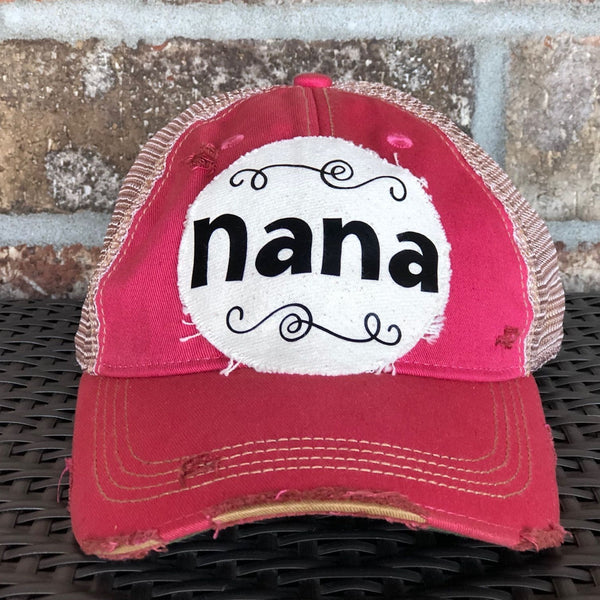 pink hat with Nana patch