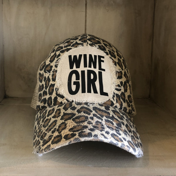 Wine Girl Hat, Women’s Ball Cap, Distressed Hat, Weathered Hat