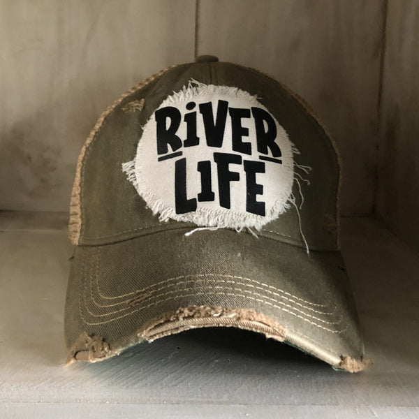 River Life Hat, Ball Cap, Swim Hat, Distressed Hat, Weathered Hat