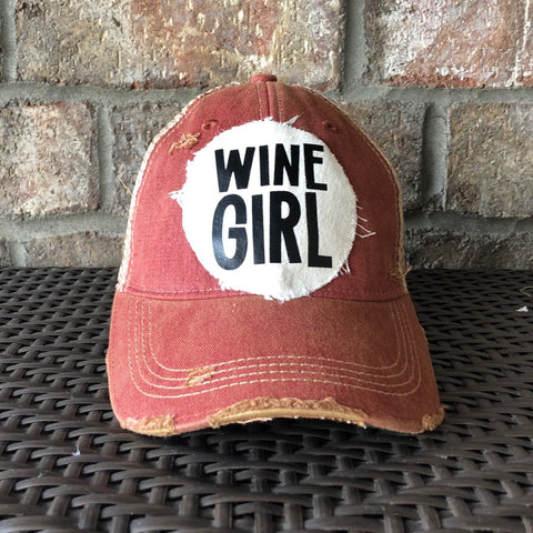 Wine Girl Hat, Women’s Ball Cap, Distressed Hat, Weathered Hat