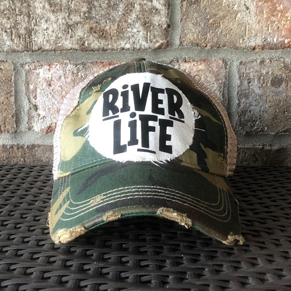 River Life Hat, Ball Cap, Swim Hat, Distressed Hat, Weathered Hat