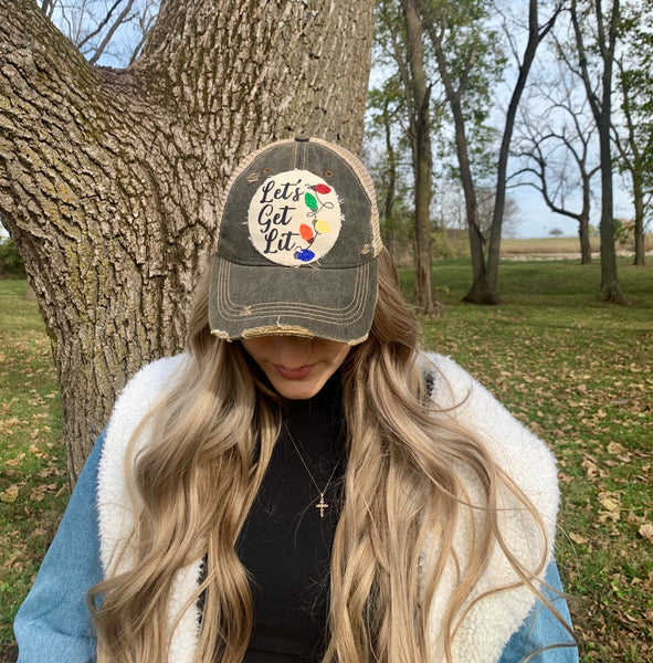 Let’s Get Lit Hat, Christmas Light Hat, Holiday Cap, Winter Hat