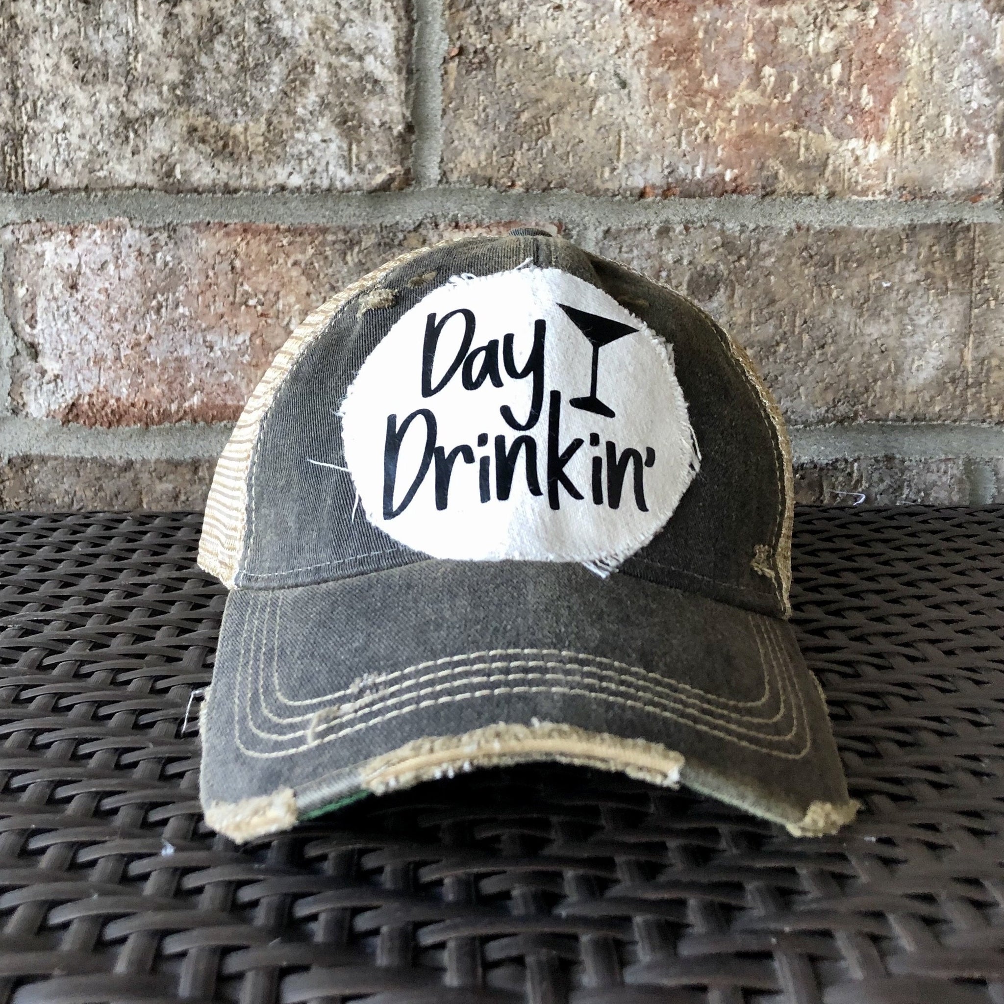Day Drinkin Ball Cap, Distressed Hat, Weathered Hat