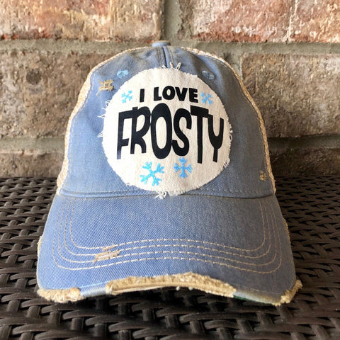 I love Frosty hat with snowflakes