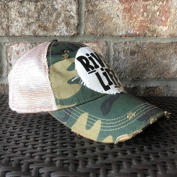 River Life Hat, Ball Cap, Swim Hat, Distressed Hat, Weathered Hat