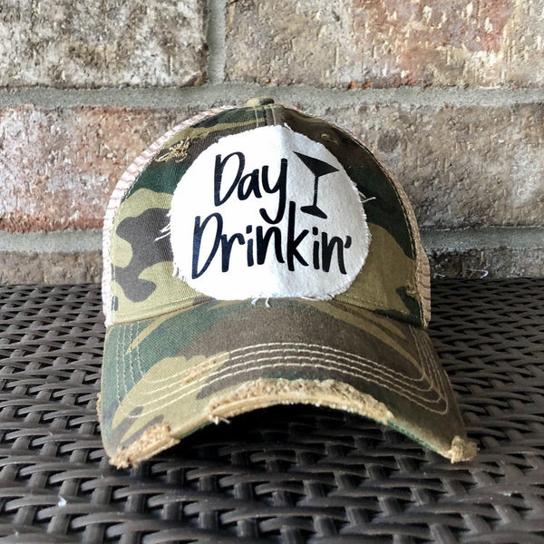 Day Drinkin Ball Cap, Distressed Hat, Weathered Hat