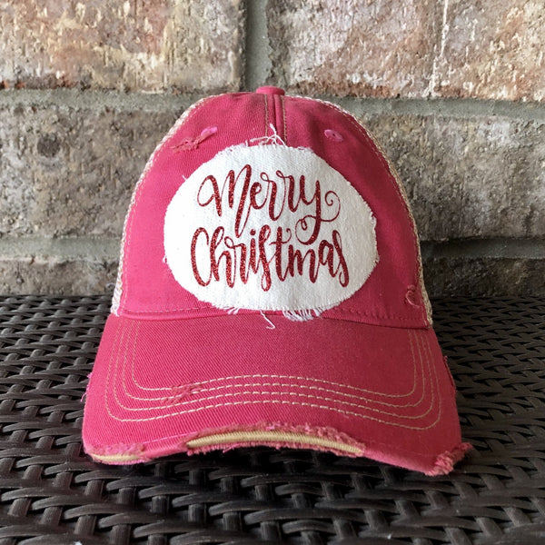 Merry Christmas hat written in Sparkly Red