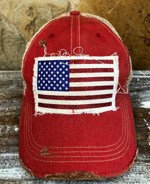 American Flag Glitter Hat